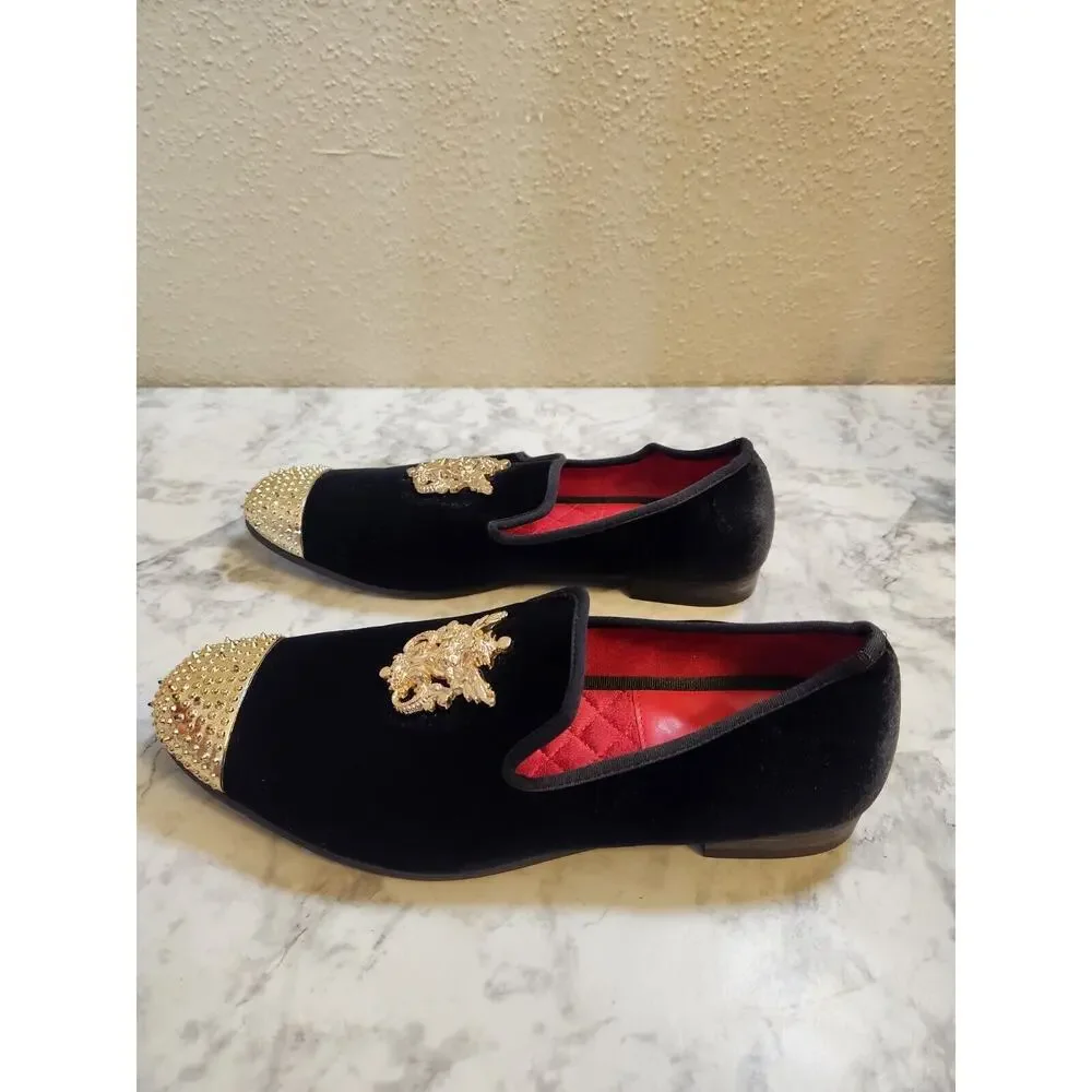 JITAI Men's Penny Slip-On Leather Lined Loafer Luxury Mens‎ Size 11 Black Gold